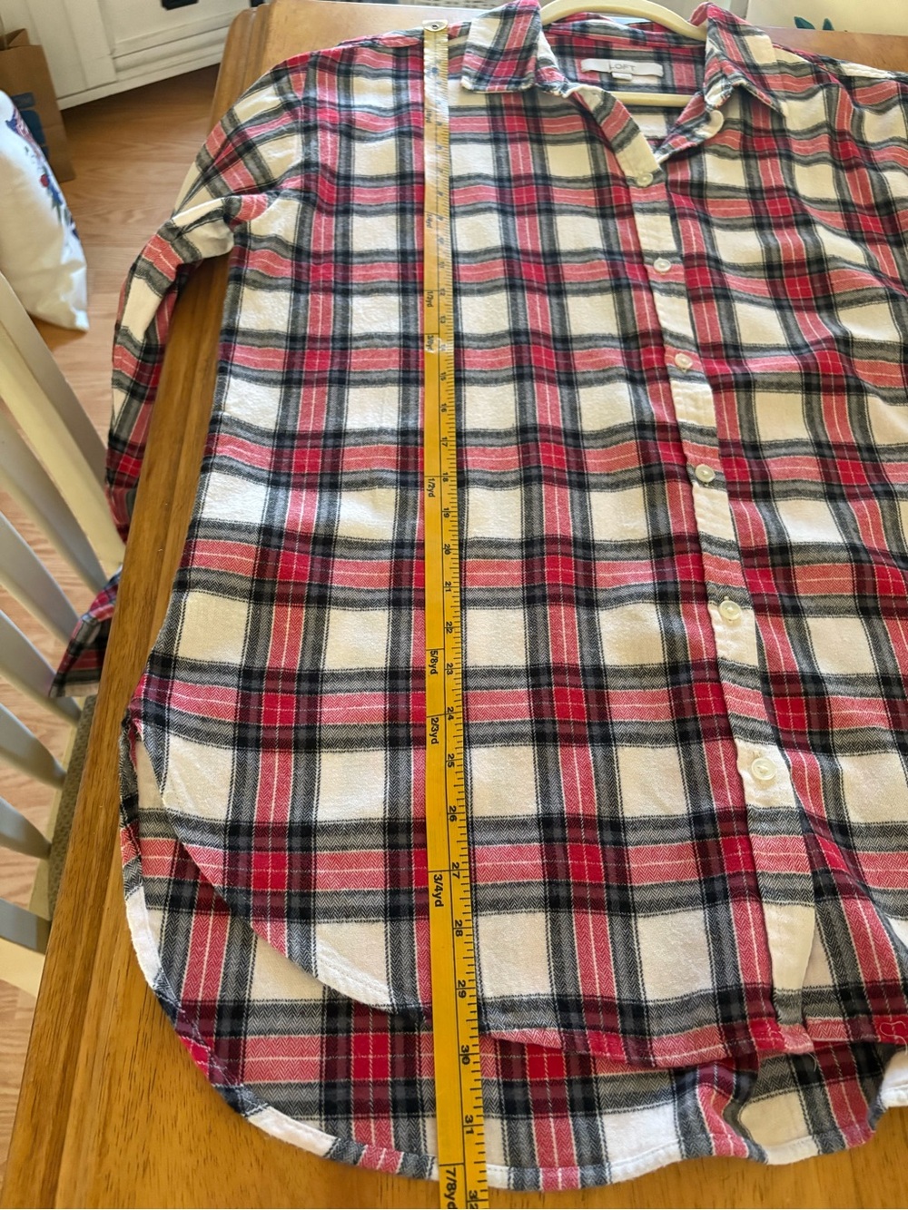 LOFT Red, White and Black Plaid Button-Down Shirt - Picture 9 of 10